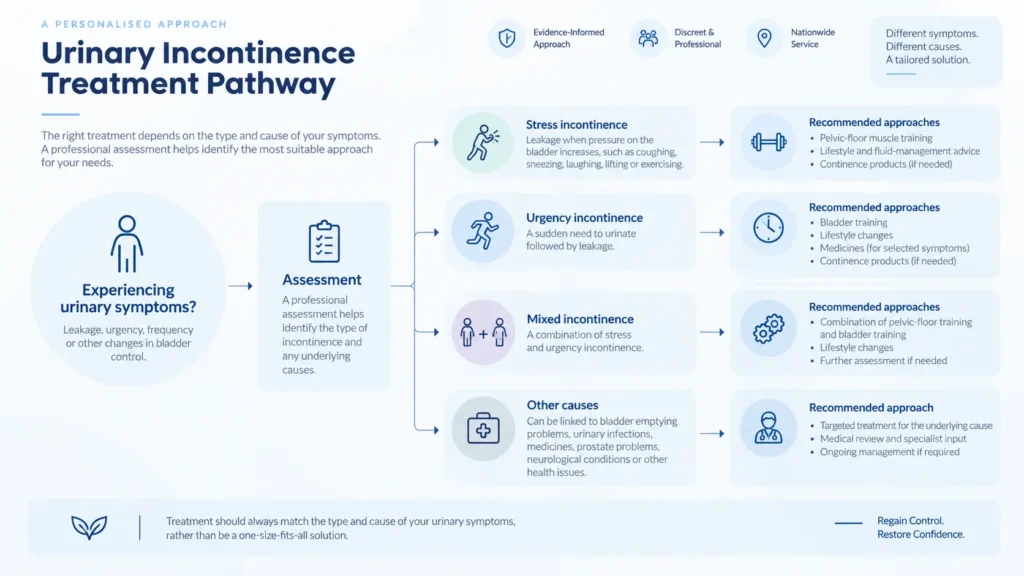 urinary incontinence treatment options infographics from the incontinence direct Plymouth