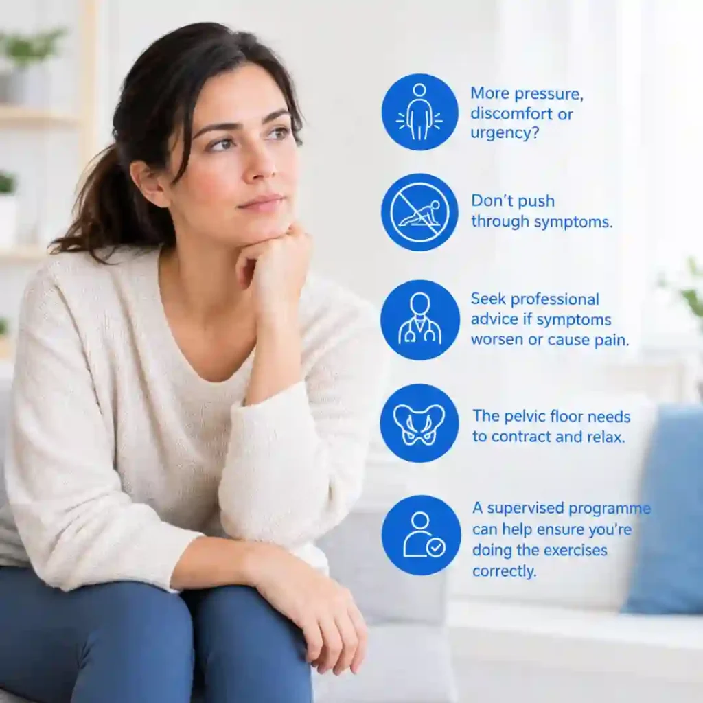 Pelvic-floor exercises Plymouth involve controlled contraction and relaxation. Persistent pressure, discomfort or urinary urgency may warrant professional assessment.